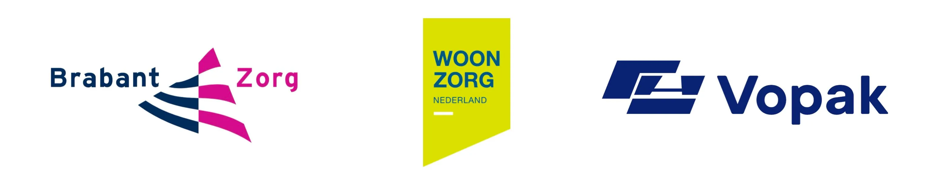 Logo's van klanten: BrabantZorg, WoonZorg Nederland en Vopak
