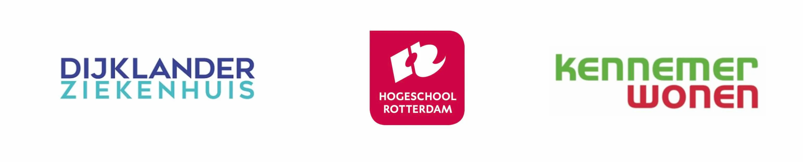 Logo's van klanten: Dijklander Ziekenhuis, Hogeschool Rotterdam en Kennemer Wonen