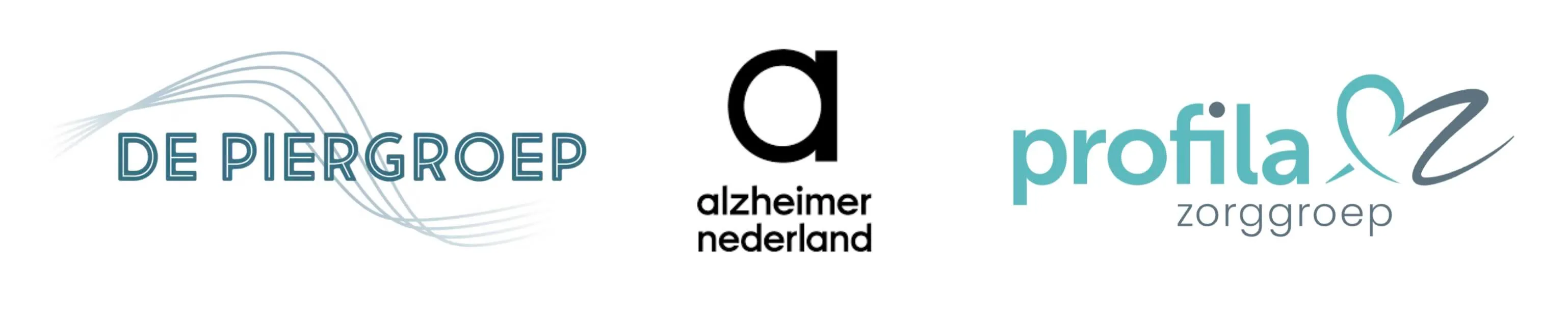 Logo's van klanten: De Piergroep, Alzheimer Nederland en Profila Zorggroep